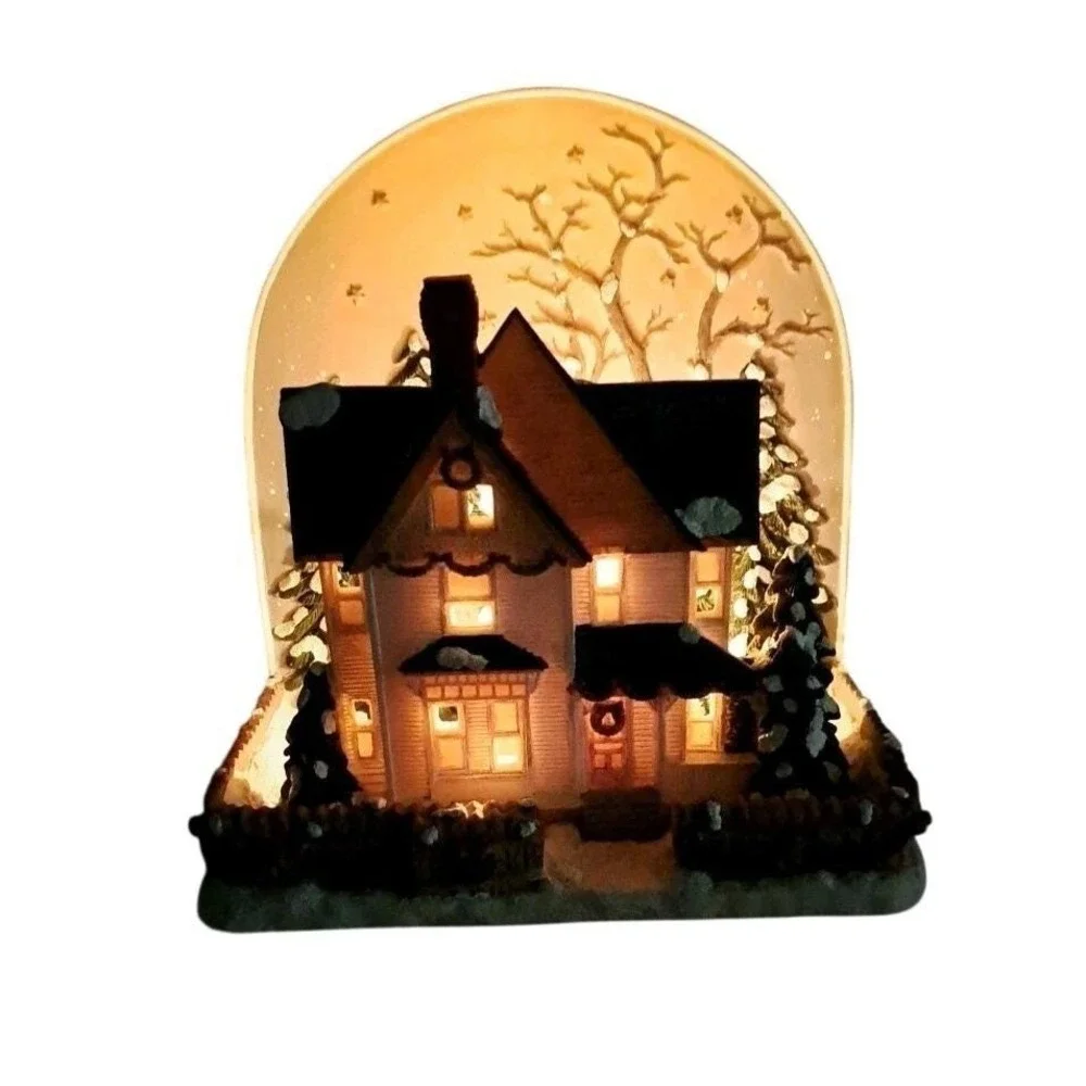 Poly Resin Candle Holder Christmas Scene Holiday Decor Original Box The Bon-Ton